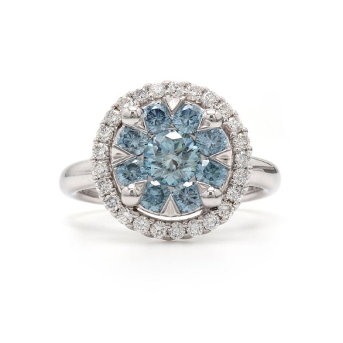 1.50CTTW Lab-Created Ice Blue and White Diamond Halo Cluster Ring in 14K White Gold