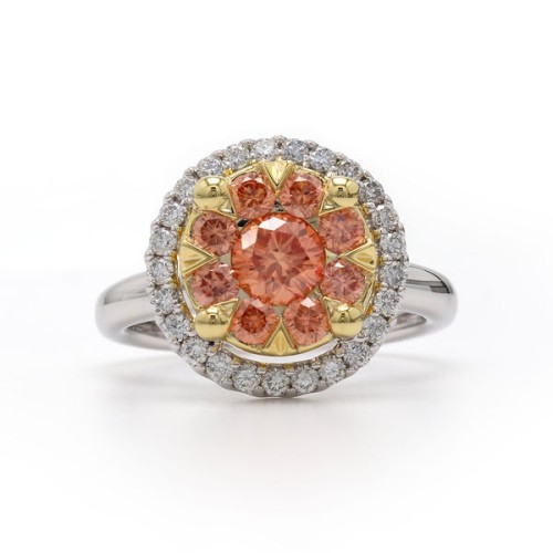 1.50CTTW Lab-Created Orange and White Diamond Cluster Ring in 14K White & Yellow Gold